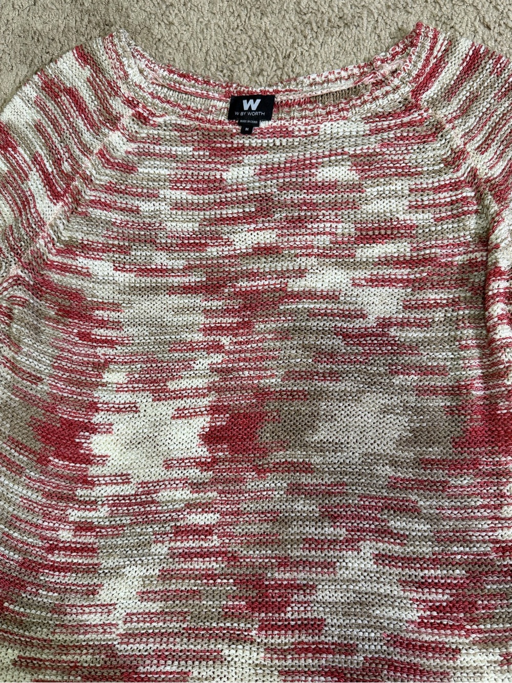 W by Worth Pink & Cream Marled Crewneck Sweater Size Medium - Picture 6 of 8